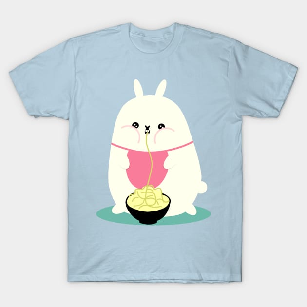 Fat bunny eating noodles T-Shirt by EuGeniaArt
